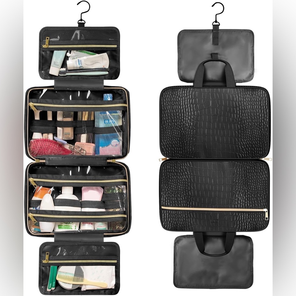 Dot & Dot Black Vegan Leather Travel Toiletry & Makeup Organizer Bag NWT - Picture 10 of 10